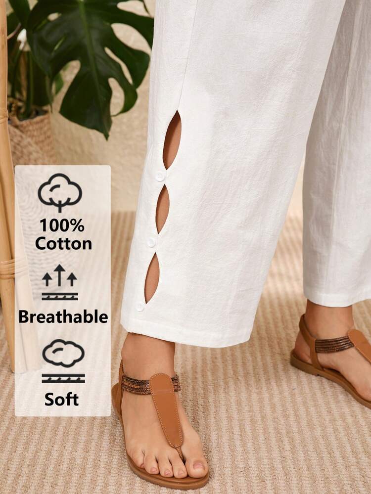 Plus Size Vacation Casual Solid Color Hollow Out Pants, Summer For Women, Vacation Woman, Spring