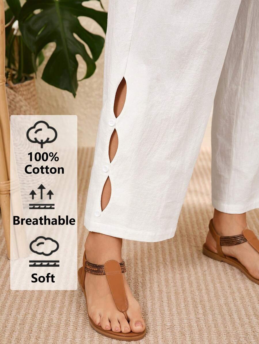 EMERY ROSE Plus Size Vacation Casual Solid Color Hollow Out Pants,Summer Outfits For Women,Vacation Outfits Woman