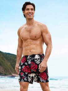 Manfinity Swimmode Męskie szorty plażowe z nadrukiem i wiązaniem z przodu, wypoczynek, wakacje