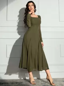 Modelyn 女士长袖纯色长裙，简约时尚风格，适合夏季