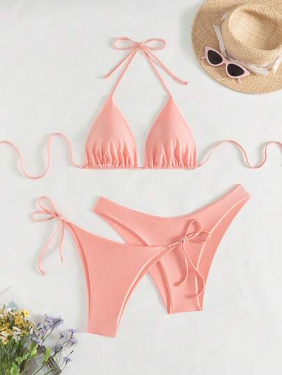 Swim Chiccia 3pcs Women Swimwear Set, Halter Neck Tank Top And Drawcord Bottom For Summer Beach Vacation