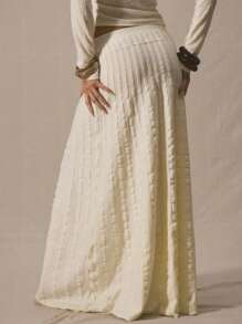 MUSERA Medelhög midja, knytband framtill, utsvängd kjol, vår/sommar, söt, semester, 90-tals Y2K-chic - Grädde - Visa 4