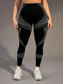 Slayform Plus Size Colorblock Stripe Seamless Sport Leggings Yoga Women Pants