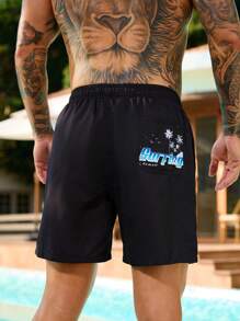 Manfinity Swimmode Men's Coconut Tree & Letter Print Beach Shorts