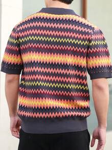 Manfinity Hypemode Men's Wave Striped Short Sleeve Casual Knit Top - Dark Green - View 3