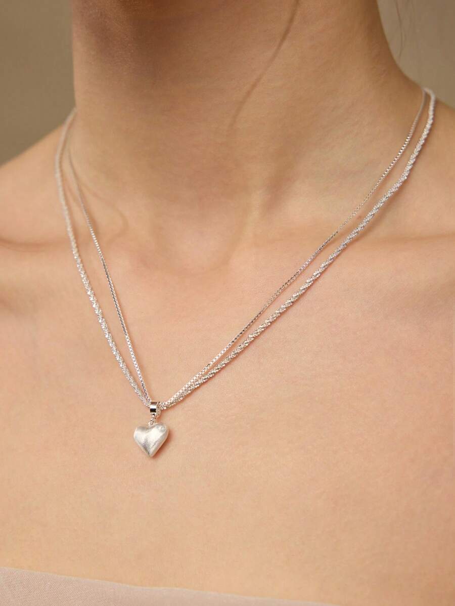 MOTF PREMIUM COLLAR CON COLGANTE DE CORAZÓN DE DOBLE CAPA - Plateado - Ver 1