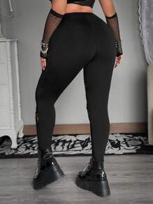 Whyspr Grunge Punk Rave Plus Size Leggings - Black - View 2