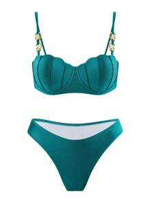 Swim SXY Top de tirantes fruncido y Bottom de traje de baño de 2 piezas para mujer, traje de baño de playa de verano