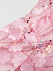 SHEIN MOD 女士时尚迷人 3D 花卉亮片装饰紧身胸衣上衣、粉色上衣、Y2k 上衣、女士可爱上衣、网眼上衣、波西米亚风上衣、沙滩上衣、外出上衣、派对上衣 - 粉色 - 查看 3