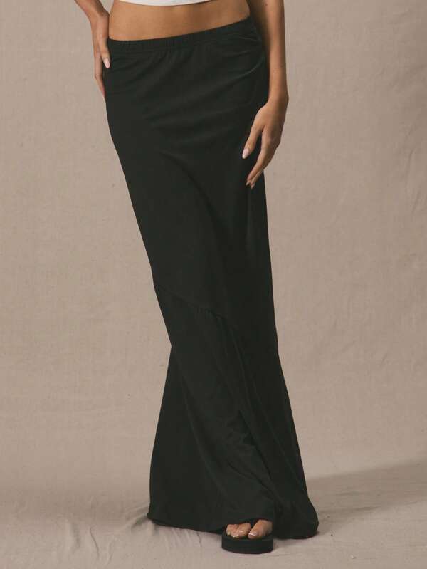 MUSERA Low Rise Asymmetric Seam Fitted Flared Hem Maxi Skirt Spring Summer Cute Vacation Al Fresco