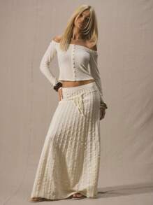 MUSERA Medelhög midja, knytband framtill, utsvängd kjol, vår/sommar, söt, semester, 90-tals Y2K-chic - Grädde - Visa 1