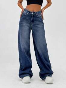 EURMUSE 100% bumbac BLANCI LAGOI DE FEMEIE, FIT WIDE WIDE FIT VINTAGE WASH - Spălare întunecată - Vizualizare 5
