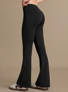 男士纯色腰带镂空喇叭运动裤 - 黑色 - 查看 2