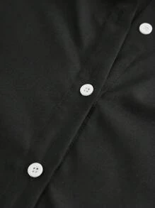 SHEIN 少女黑色衬衫，配粉色花卉印花长袖可爱衬衫 - 黑色 - 查看 3
