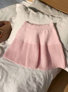 Comfortcana 秋冬女士纯色简约罗纹针织裙 - 淺粉色 - 查看 3