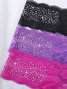 Seduluxe 3 件套女士性感纯色蕾丝拼接丁字裤 - 彩色 - 查看 5