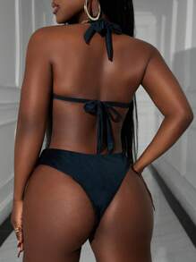 BamGleam Racing Car Pattern Sexy Bikini Top For Women For Summer Beach Vacation - Black - View 2