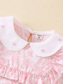 Souflis Souflis Babymeisje Lente/Herfst Casual Schattig Comfortabel Ronde Hals Kraag Digitaal Bloemen All Over Print Korte Mouw Pofmouw Romper