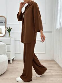 EURMUSE Two Pieces Pant And Top - Brown - View 6