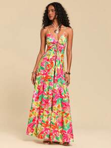 Travachic Vestido de tirantes con espalda anudada con estampado tropical, para primavera y verano, atuendos de verano para mujer, atuendos de playa para mujer, mujeres, primavera de descanso, atuendo de concierto para mujer, bohemio, atuendos de rave, vacaciones tropicales, festival, vestidos de verano románticos para mujer, vestidos bohemios para mujer, vestidos tropicales para mujer, vestidos para mujer, vacaciones, nuevos artículos, vestido para mujer
