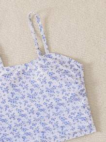 SHEIN 2 件套 Tween 女童泳衣套装，可爱海洋生物印花细肩带分体泳衣，适合旅行、海滩、夏季 - 淺藍色 - 查看 4