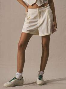 MUSERA Tailored Turn Up Hem Shorts Only  Summer Cute Vacation 90's Elegant Old Money