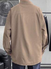 Manfinity Hypemode Men's Loose Fit Drop Shoulder Solid Color Shirt Without Tie Man Clothes Men Shirts - Khaki - View 2