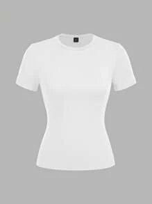 SHEIN EZwear 3 件套女士圆领休闲修身长袖 T 恤套装，黑色/白色/卡其色，适合夏季 - 彩色 - 查看 6