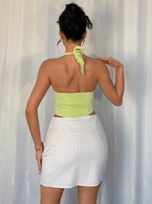 SHEIN Unity Spring/Summer Ladies Striped Low Waist Bodycon Mini Skirt - White - View 2