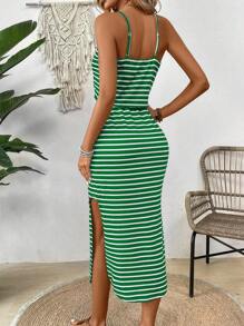 Breezaya Zomerse casual spaghettibandjesjurk voor dames met strikceintuur, maxi-outfit met zijsplitzoom