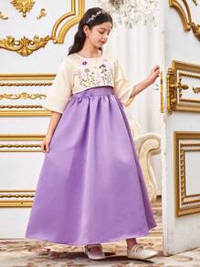 Tween Girls Embroidered Crop Top And Skirt 2 Pieces Outfit