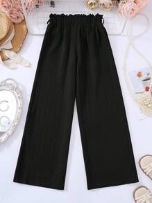 SHEIN Leap Crew Tween Girls' Loose Casual High Waisted Wide Leg Pants, Versatile - Black - View 2