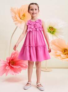 SHEIN Vestido lindo sin mangas de cuello redondo con decoración de lazo rosa para niña, ocasión, boda - Rosa - Ver 4
