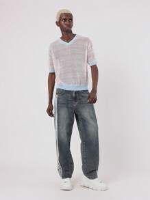 SUMWON 开放式针织网眼大学队号码毛衣短袖夏季轻便运动上衣街头服饰都市时尚休闲学院风 - 彩色 - 查看 5