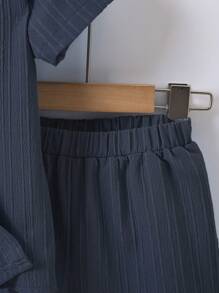 SHEIN Young Boy Solid Button Front Shirt & Shorts Without Tee, School, Campus, College Summer Holiday - Dusty Blue - View 4