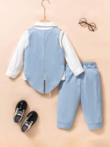 3 件套婴幼儿男孩斋月绅士装，适合节日和聚会 - 藍色 - 查看 2