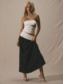 MUSERA Elastyczna, tkana, wycięta, obniżona talia, sukienka maxi typu bandeau Wiosna Lato Słodka Wakacje Swobodna Lata 90.