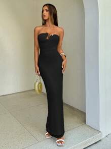 Aloruh Women's Sexy Asymmetrical Resin Hook Bustier Design Fitted White Beach Vacation Dress Prom Dress,Rave Outfits Festival - Black - View 5