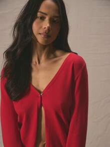 MUSERA Knit Popper Fastening Long Sleeve Fitted Top Spring Summer Cute Vacation 90's Y2k Al Fresco Airport Holiday Fall Back To School Autumn Winter Everyday Christmas Thanksgiving Chic