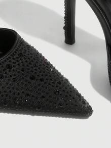 CUCCOO SZL Damskie seksowne szpilki ze szpiczastym noskiem, zdobione kryształkami, zapinane na klamrę na pasku i na wysokim obcasie - Czarne - Zobacz 12