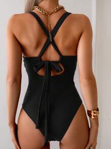 Shapewave 1pc Women's Adjustable Underwire One-Piece Swimsuit With Ruching For Summer Beach Vacation - Black - View 2