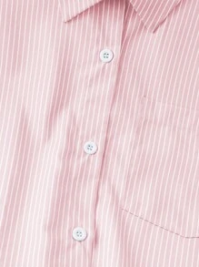 SHEIN PETITE Women Striped Casual Loose Shirt (With Pockets), Spring/Summer - Pink - View 4