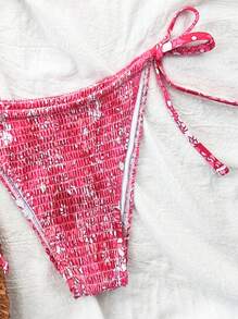 SHEIN Swim 2 piezas Conjuntos de ropa de playa para mujer, Conjunto de bikini con estampado, tirantes finos y abertura sexy para verano y vacaciones