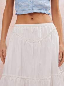 WESTFADE Falda acampanada con volantes de cintura alta de popelina de estilo occidental para el verano, ideal para vacaciones en la playa de primavera