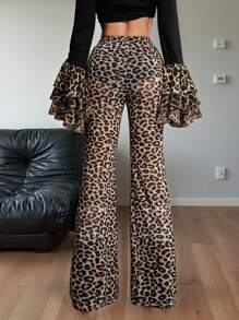 SHEIN EZwear Damskie spodnie z niskim stanem i nadrukiem w panterkę na wiosnę/lato Vegas Music Festival