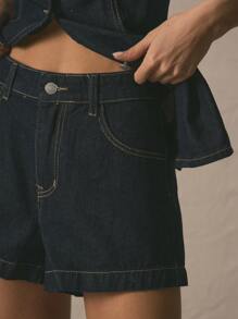 MUSERA Mid Rise Wide Leg Denim Shorts Only Spring Summer Cute Vacation Holiday Ibiza Festival Concert Western Streetwear Back To School Fall Autumn Winter Nashville Casual Office Work Fall  Chic - Blue - View 5