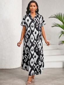 SHEIN Lady Abito modesto con stampe nere, vestiti per donna per vacanze estive, abiti estivi lunghi per donna - Bianco e nero - Visualizzare 6
