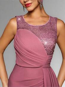 Coutiva Vestido de fiesta elegante con lentejuelas y recortes, vestido de noche estilizador, vestido de invitada de boda, vestido formal