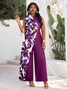 SHEIN Lady Monos de talla grande elegantes para la oficina y el día a día, con cuello de punto de colores, cuentas y sin mangas, apropiados para la primavera y el verano - Multicolor - Ver 3