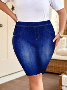 SHEIN Slayr 大码女式休闲全印花紧身裤，适合夏季 - 藍色 - 查看 4